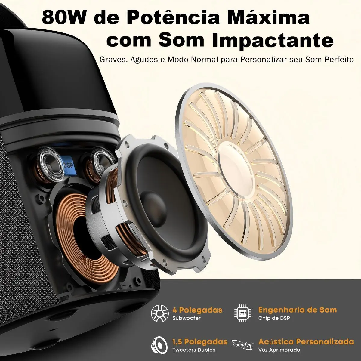 Caixa De Som Bluetooth c/ 2 Microfones