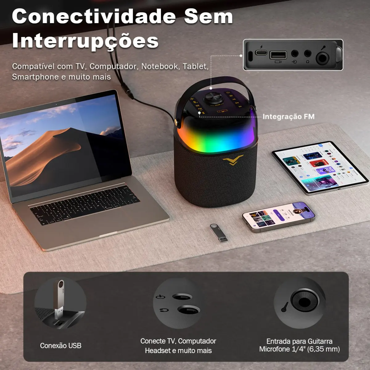 Caixa De Som Bluetooth c/ 2 Microfones